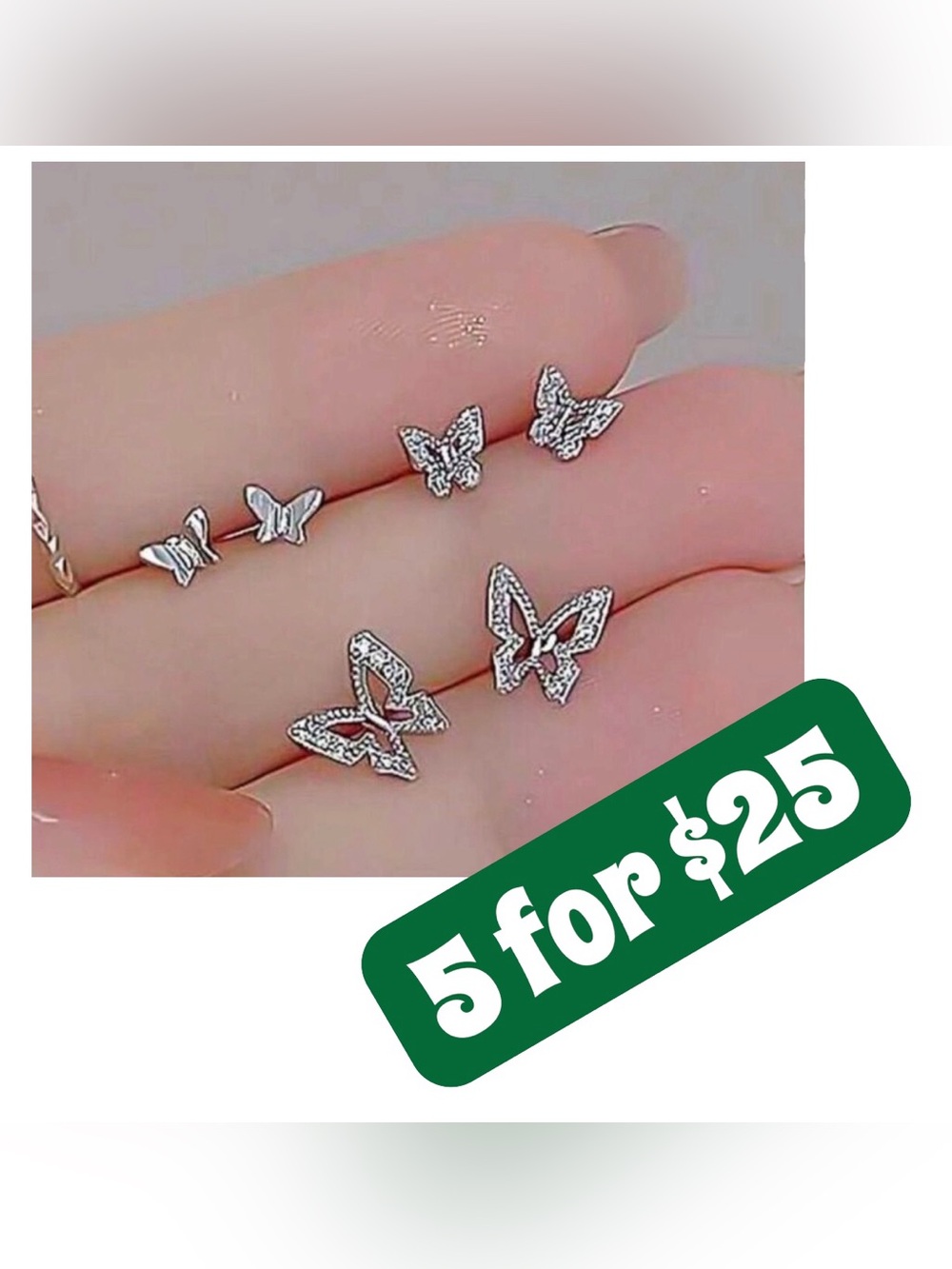 *5 ITEMS FOR $25* 3 Pair Mini Silver Butterfly Earrings